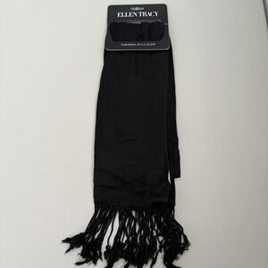 Ellen Tracy Black Pashmina Style‎ Scarf Fringe Trim New with Tags